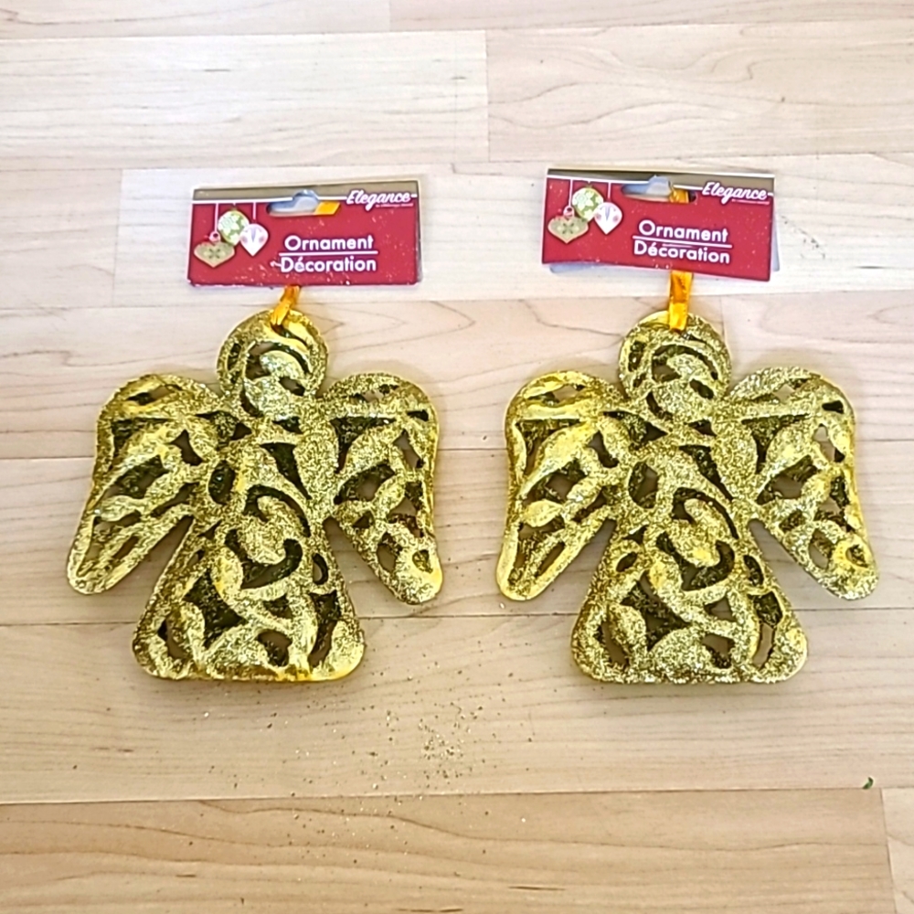 Two pack of Mini Gold Gliter Angeles Christmas Tree  Ornaments 6"×5"
